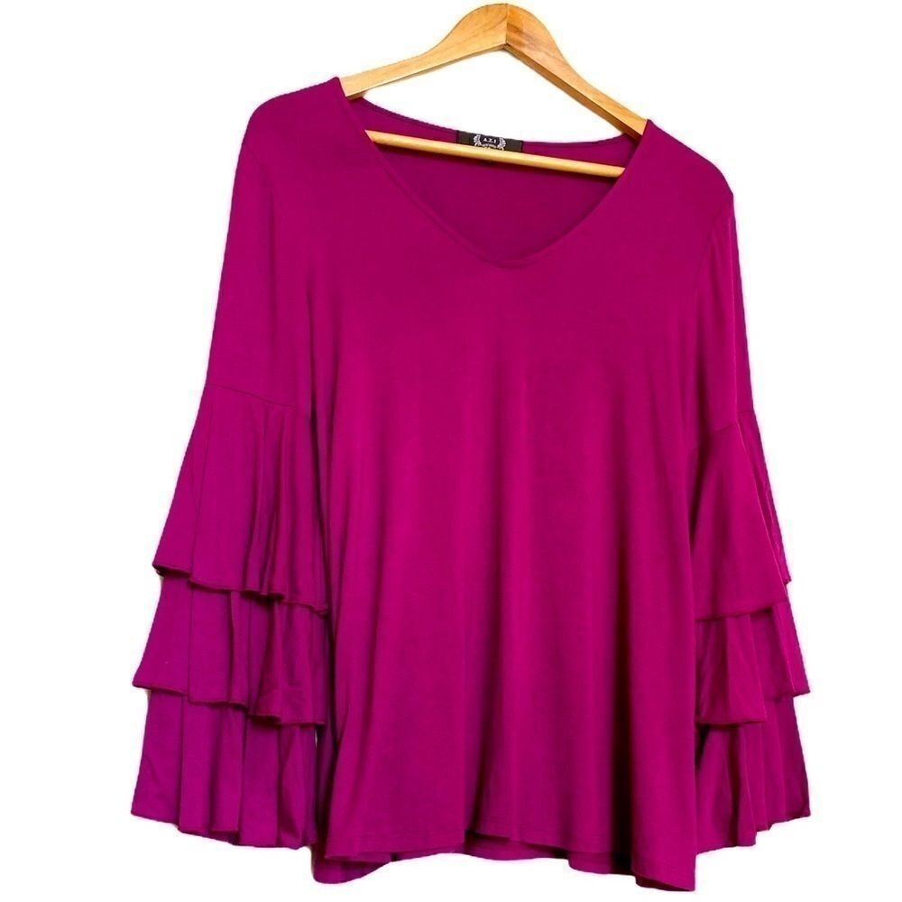 A.Z.I New York Purple Ruffle Long Sleeve Top Small